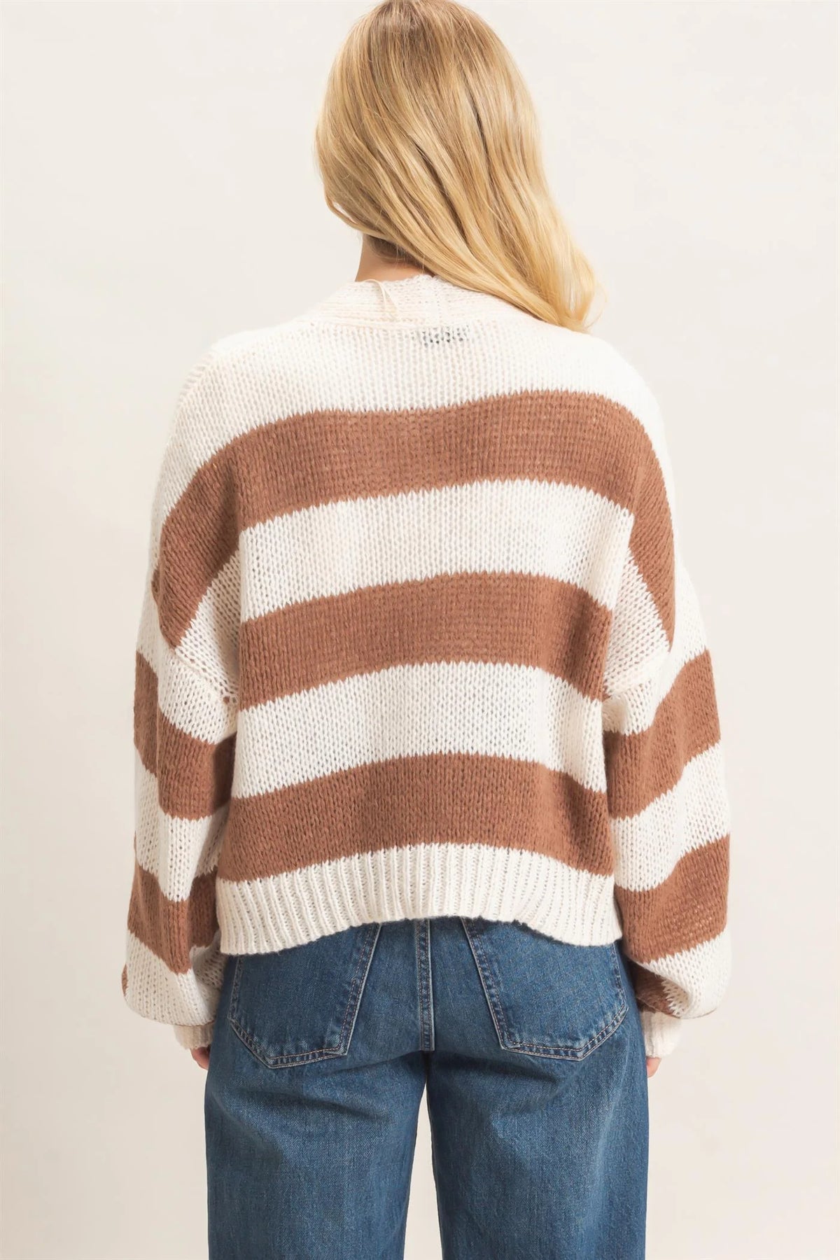 V-neck Tie Front Brown Sweater Cardigan