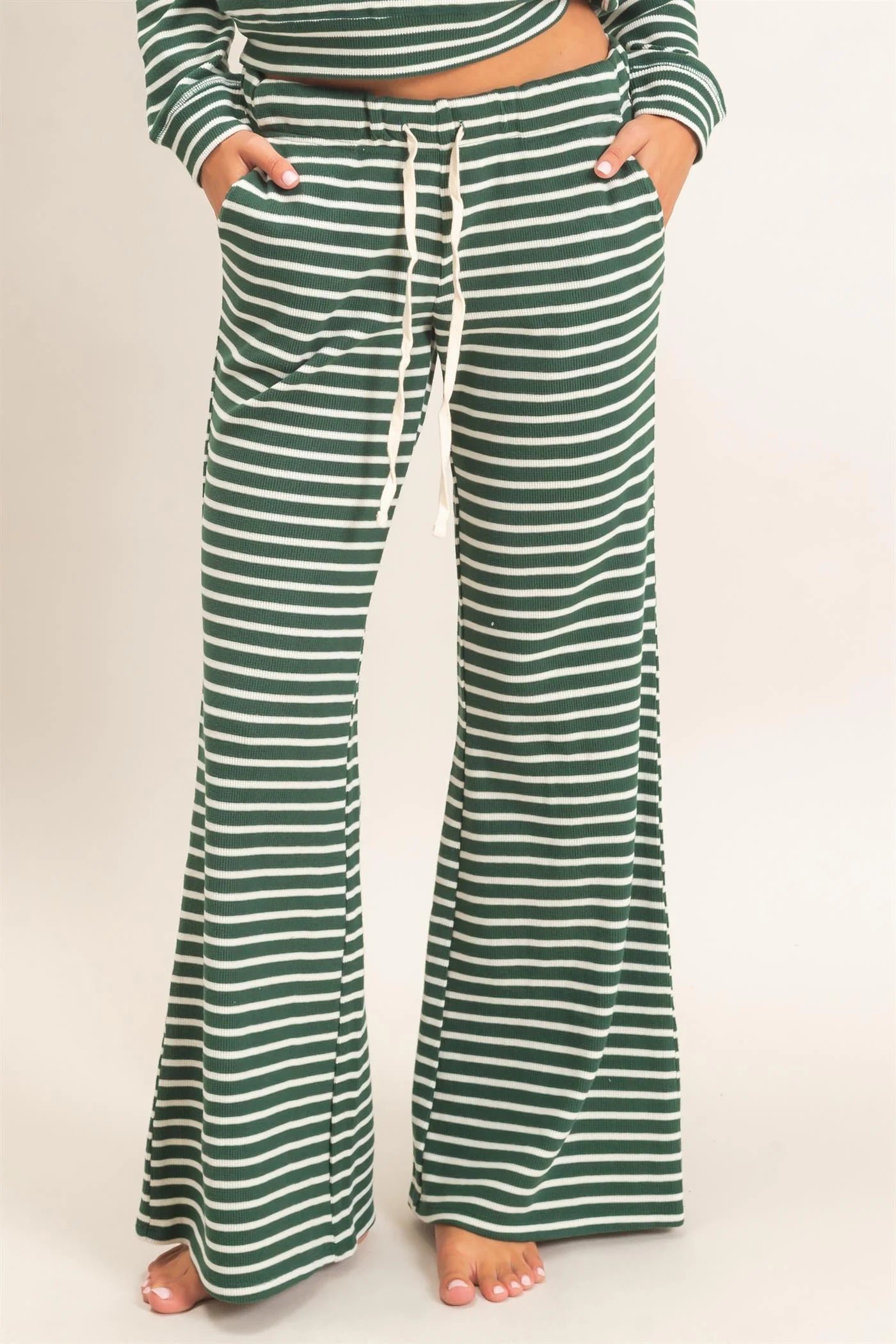 Low Rise Striped Waffle Knit Pants