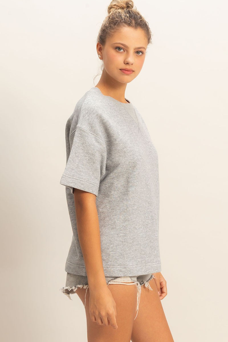 Terry Fabric Crewneck Short Sleeve Top