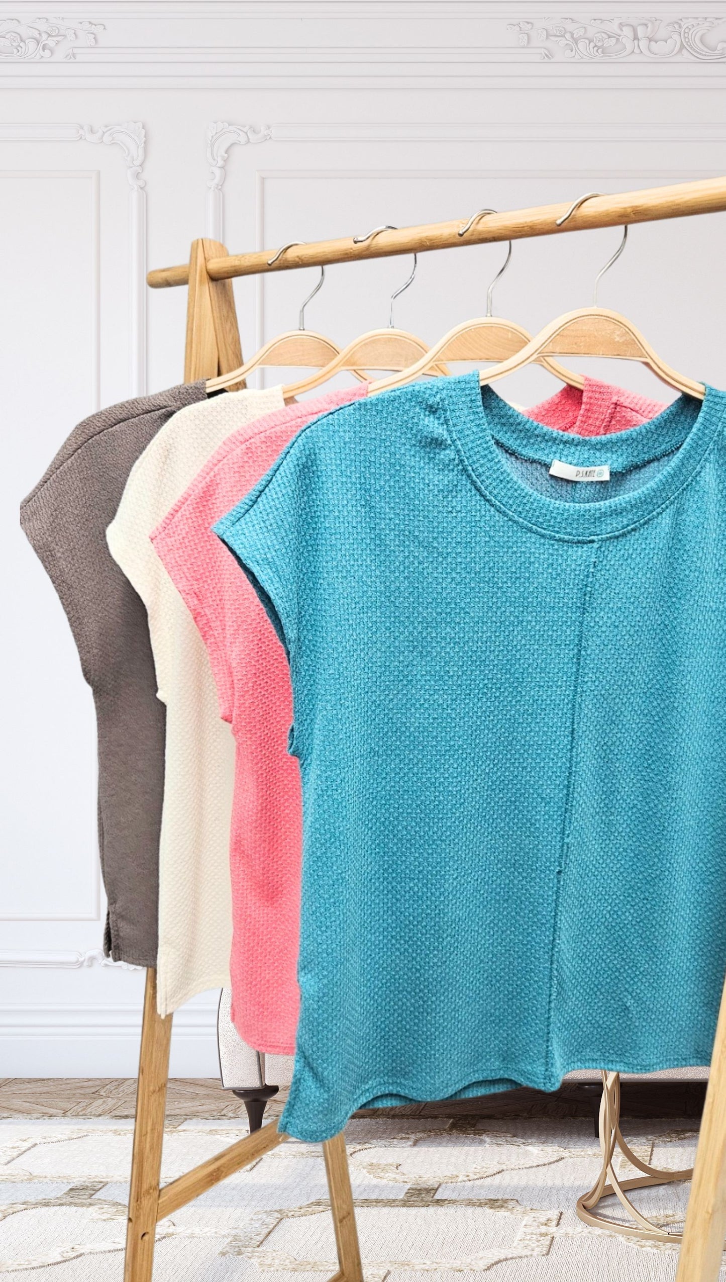 Knit Top W/ Front Seam and Textured Material