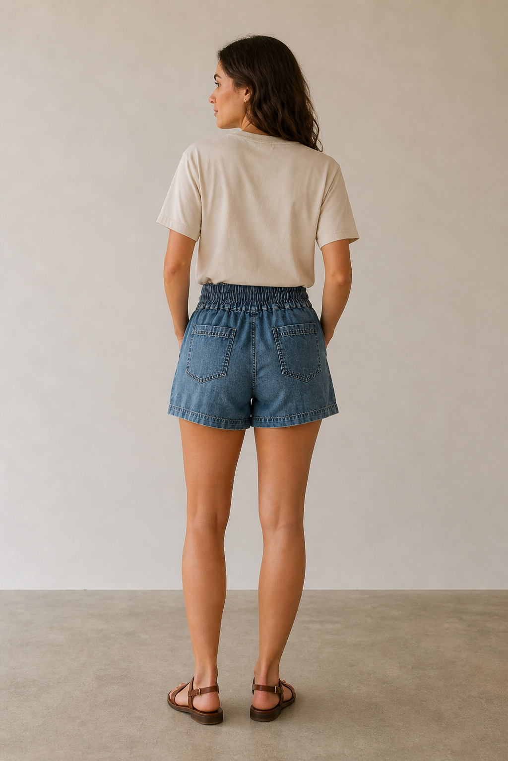 Soft Denim Elastic Waist Shorts