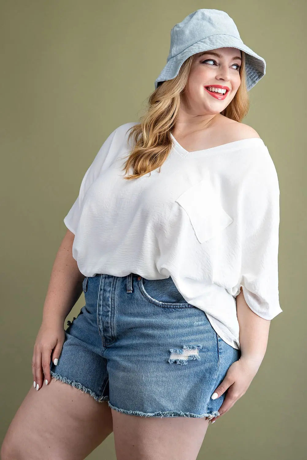 Plus Sized V-neck Pocket Tee