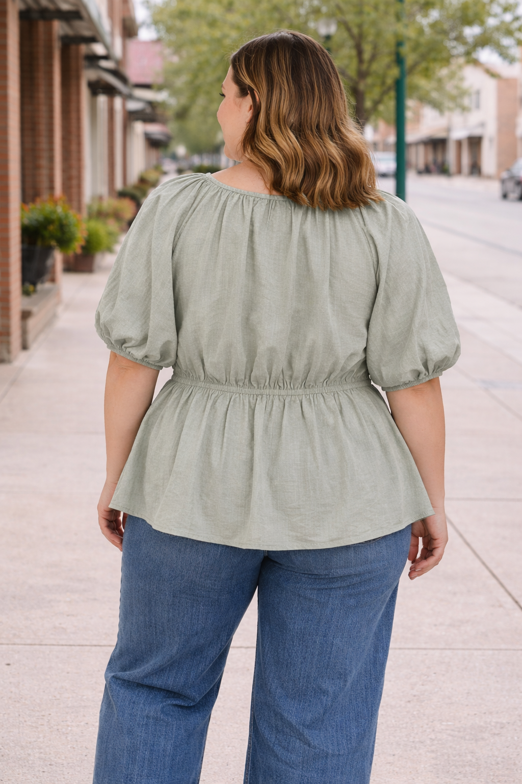 Sage Green Mock Tie Plus Top