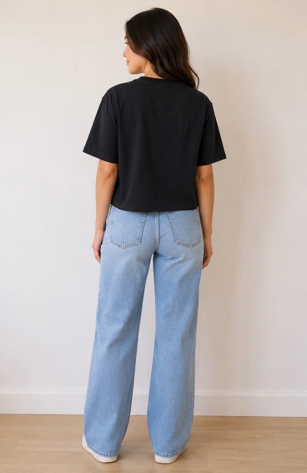 Black Scuba Boxy Tshirt Top