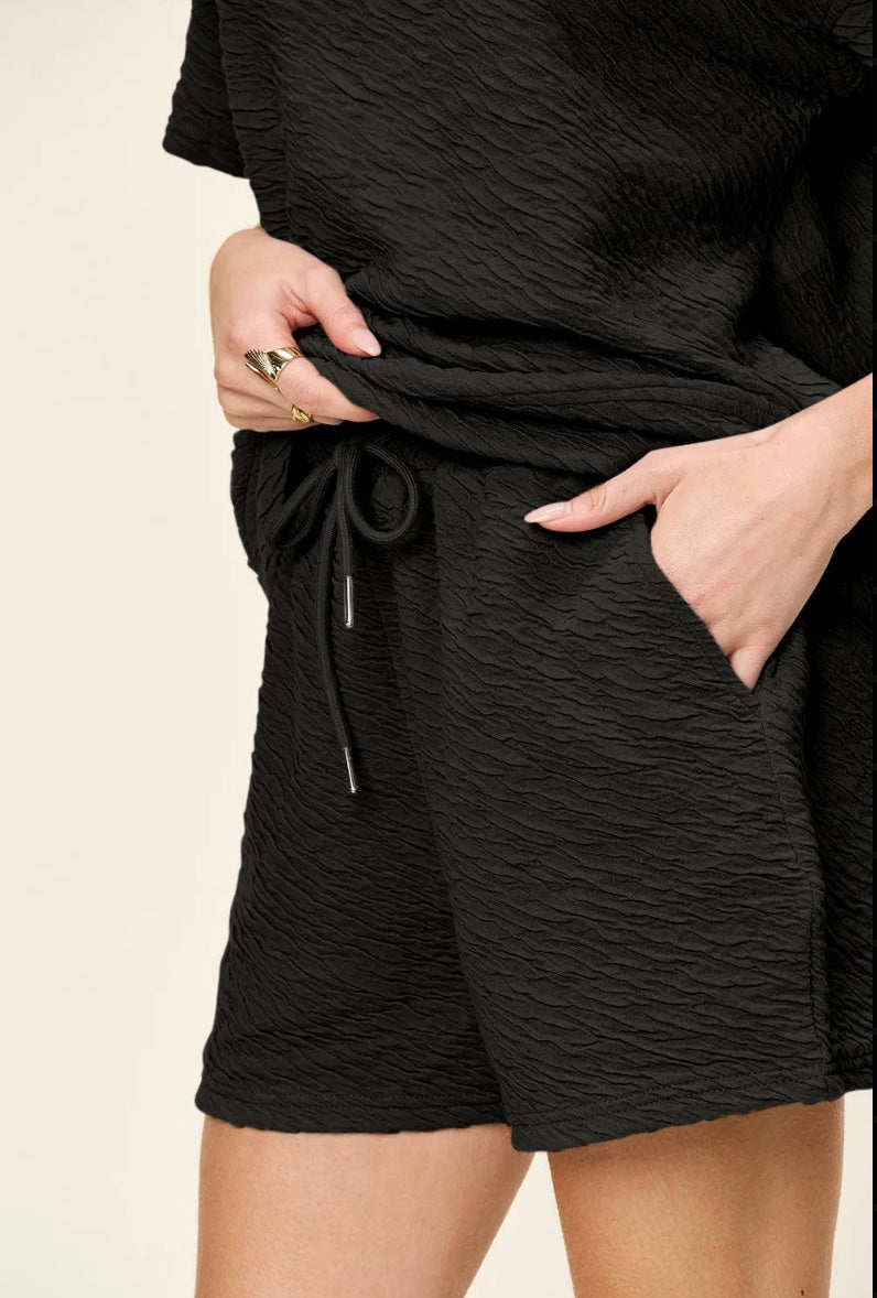 Textured Two Piece Set with Drawstring Shorts