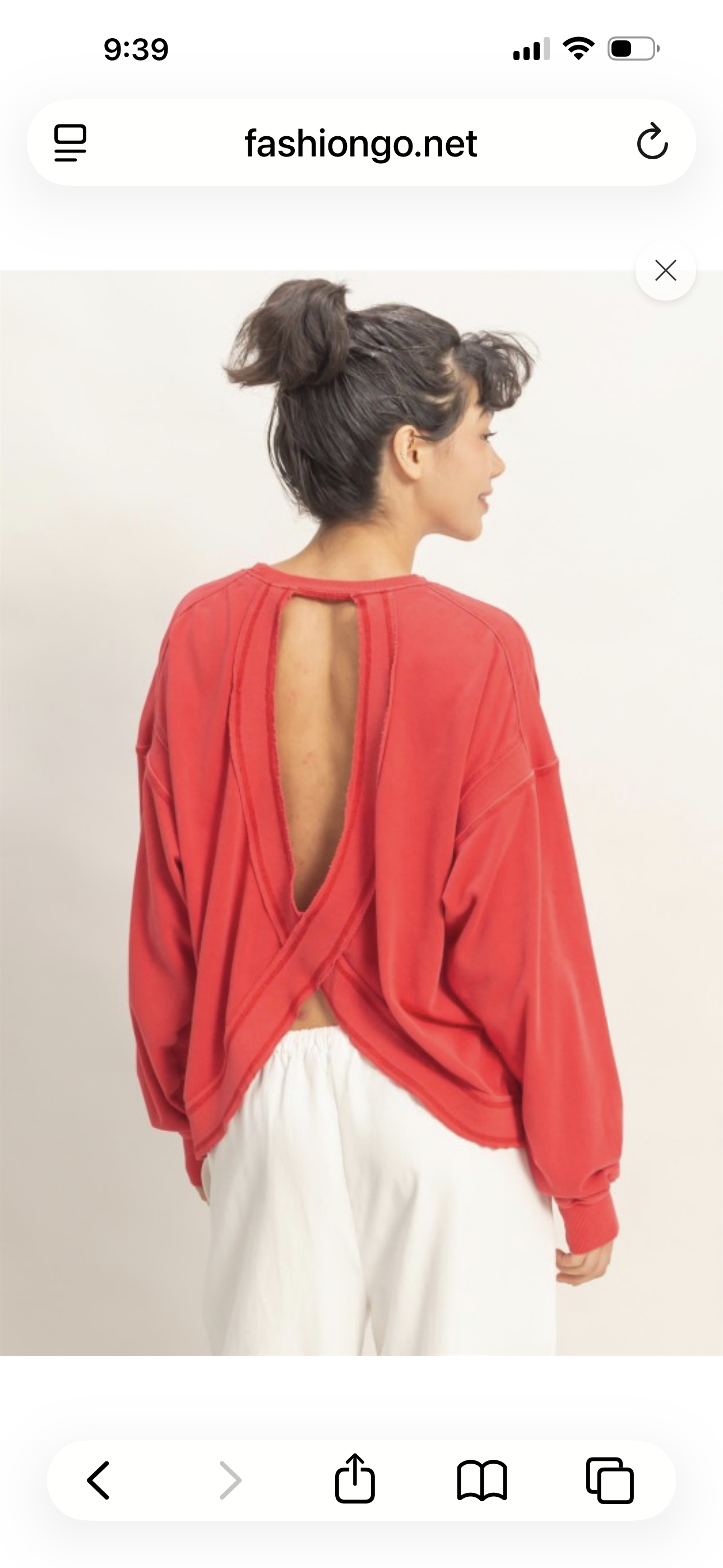Red Slub Style Crewneck with Open Cross Back