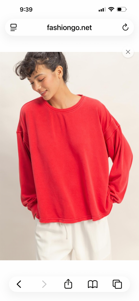 Red Slub Style Crewneck with Open Cross Back