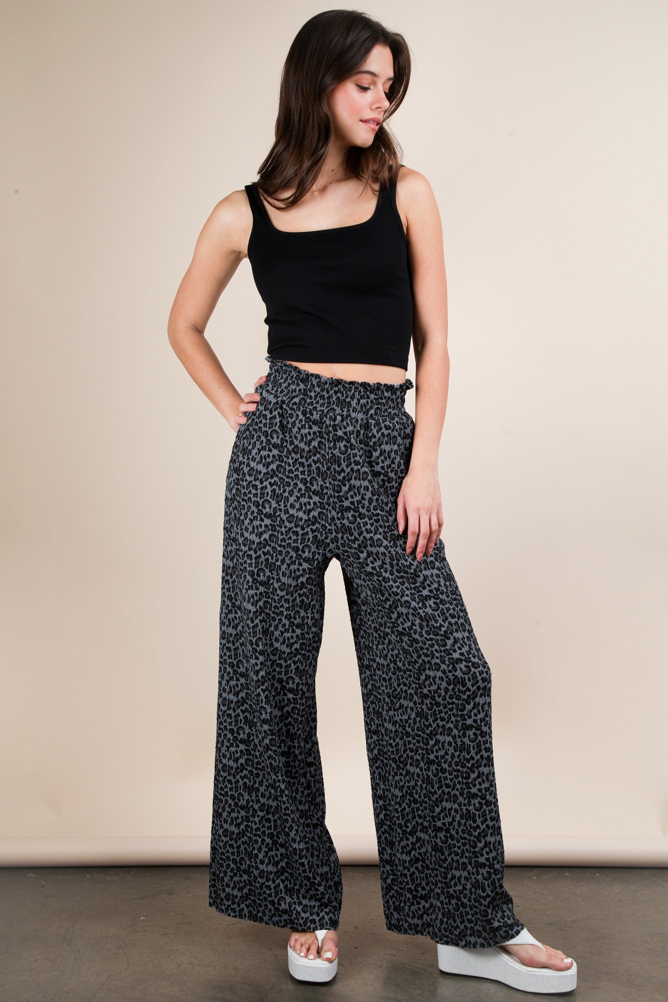 Leopard Print Wide Legged Pleated Pants Women's