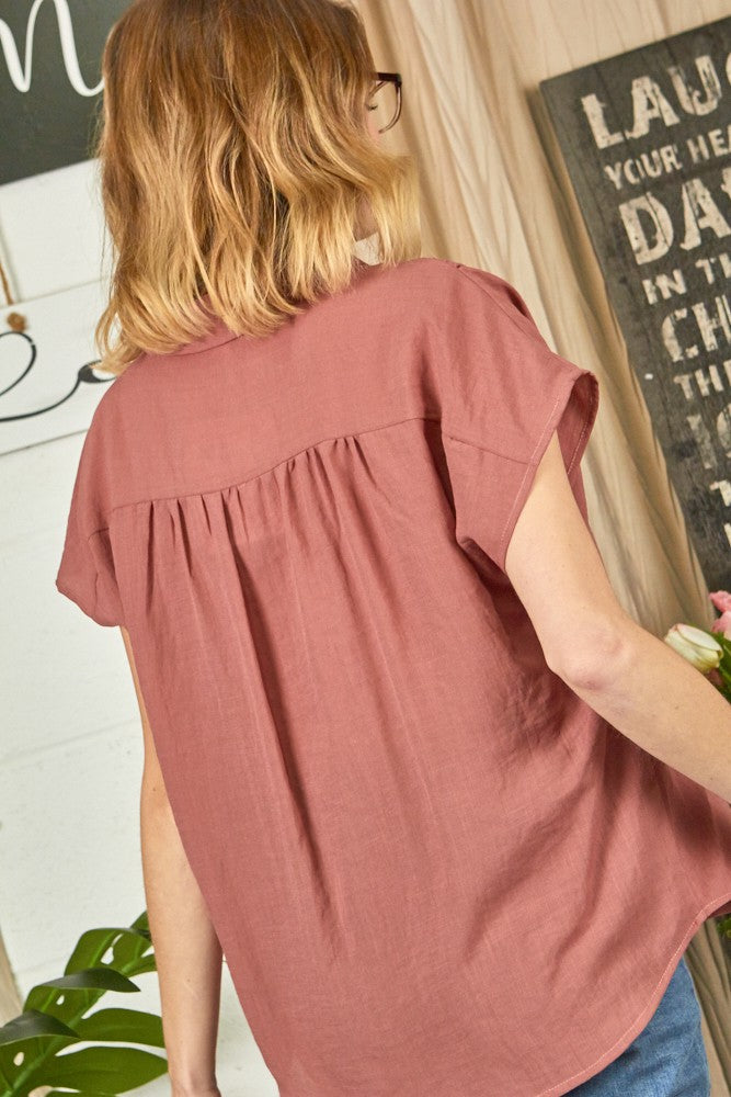 Marsala Placket Short Sleeve Top Women's