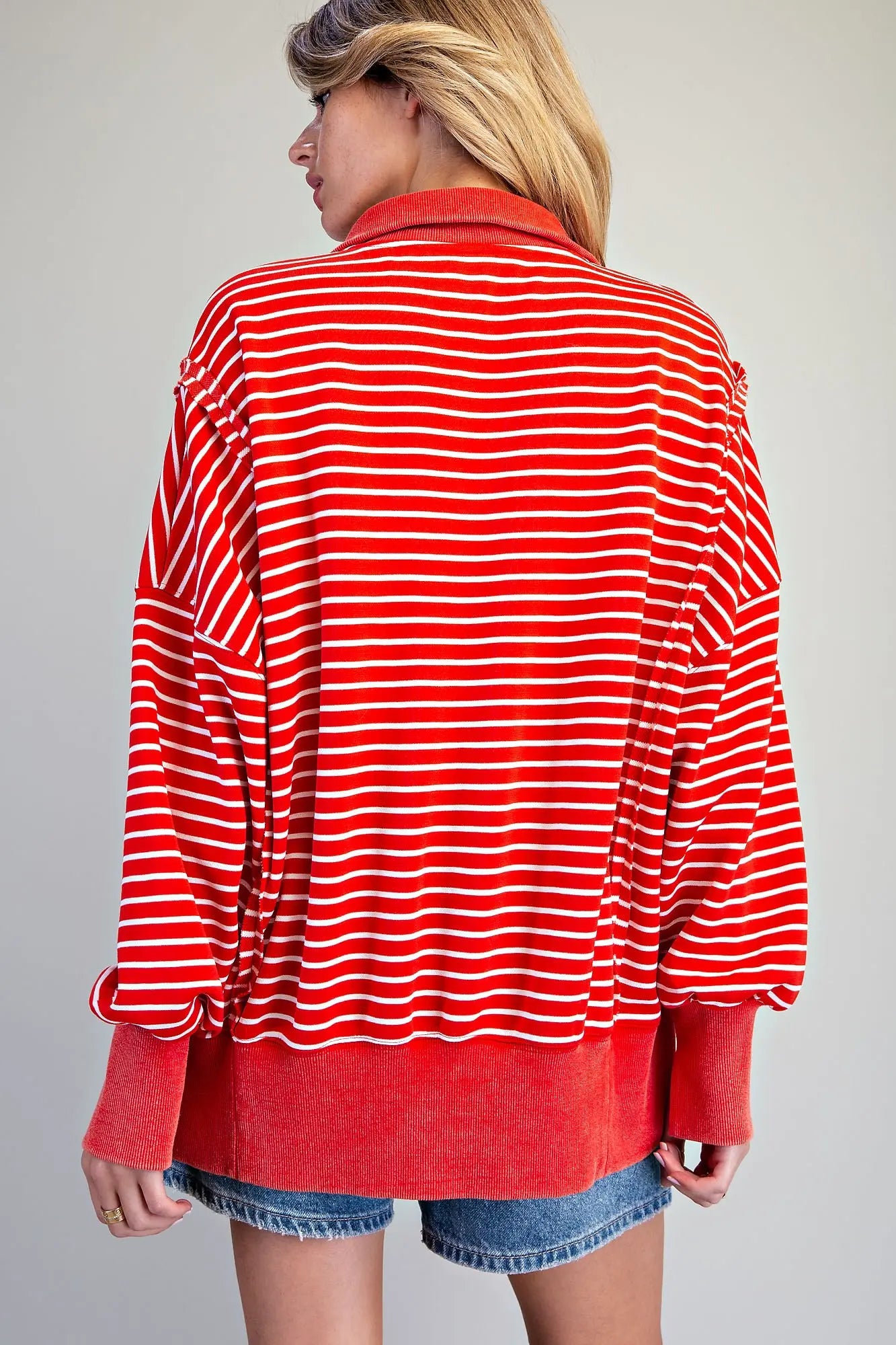 Red Striped Snow Washed Pullover