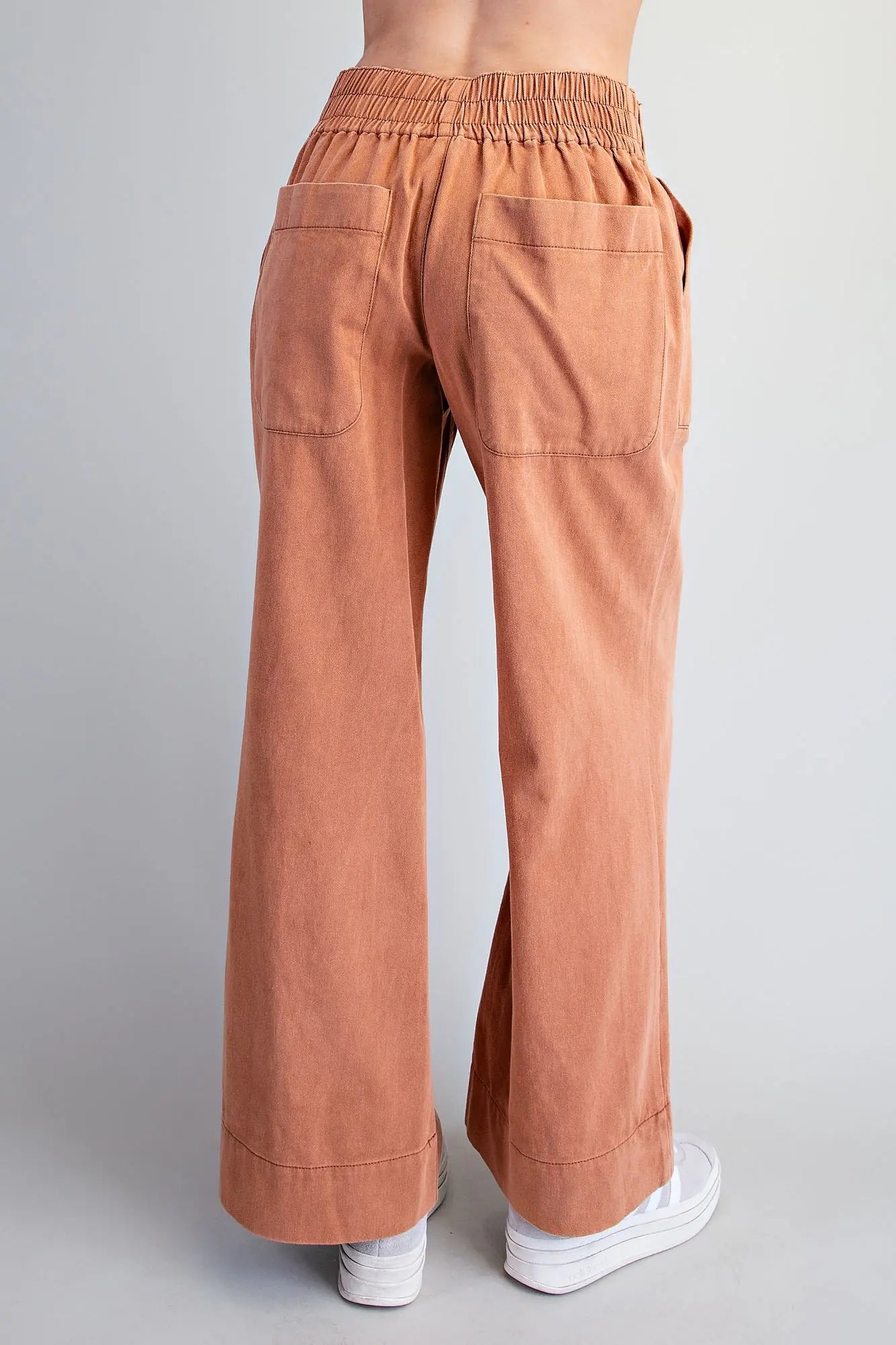 Mineral Washed Cinnamon Elastic Back Pants