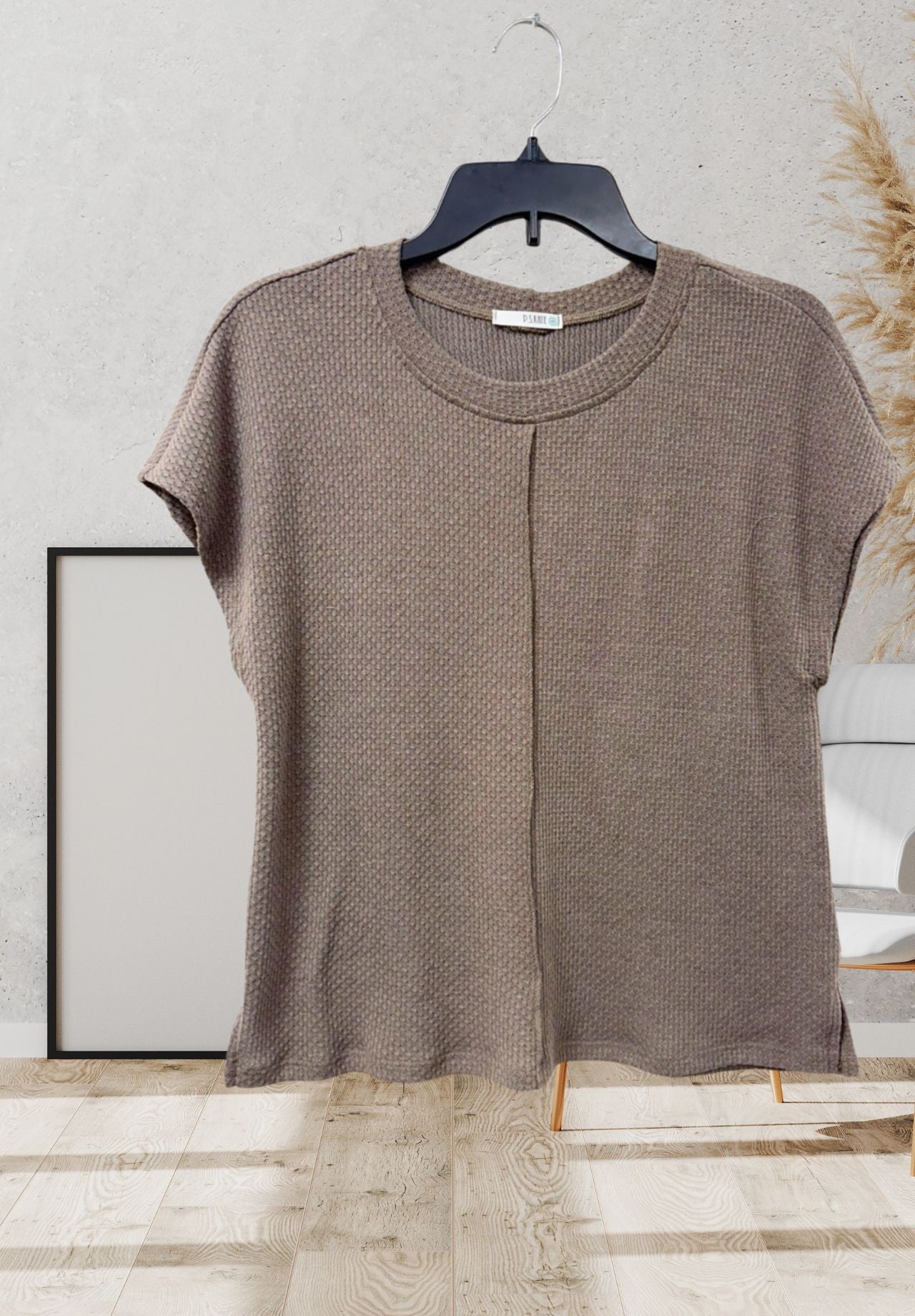 Knit Top W/ Front Seam and Textured Material