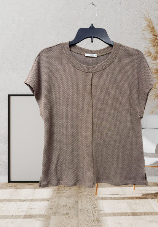 Knit Top W/ Front Seam and Textured Material