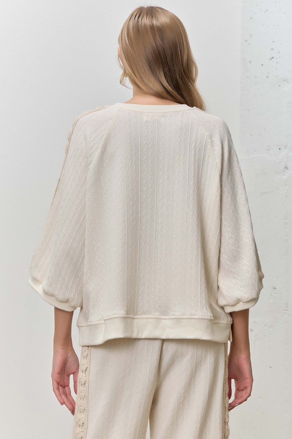 Ivory Cable Knit Curvy Top with Crochet Detail