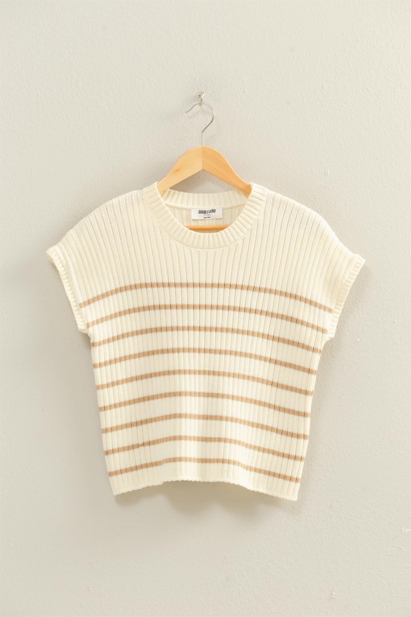 Sleeveless Ribbed Striped Knit top in Taupe