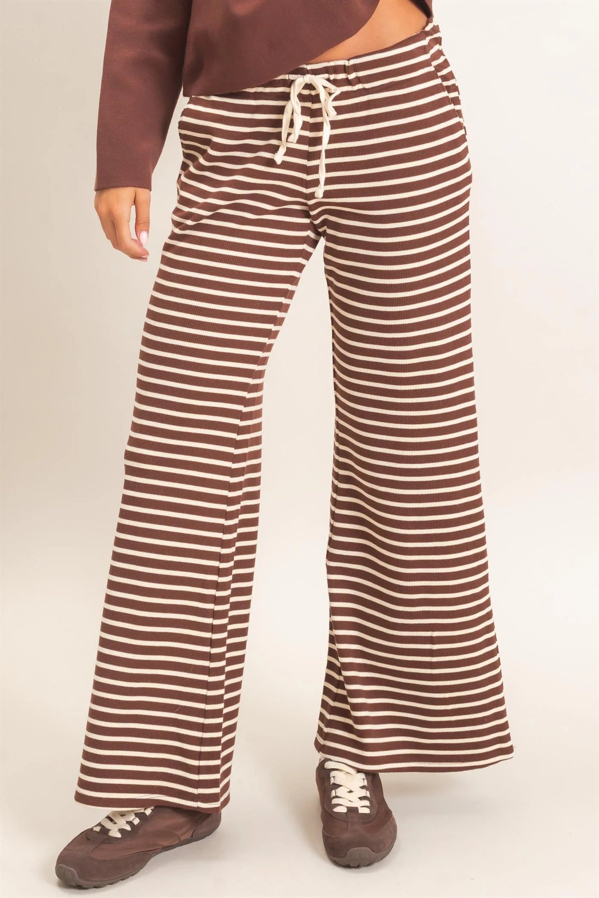 Low Rise Striped Waffle Knit Pants