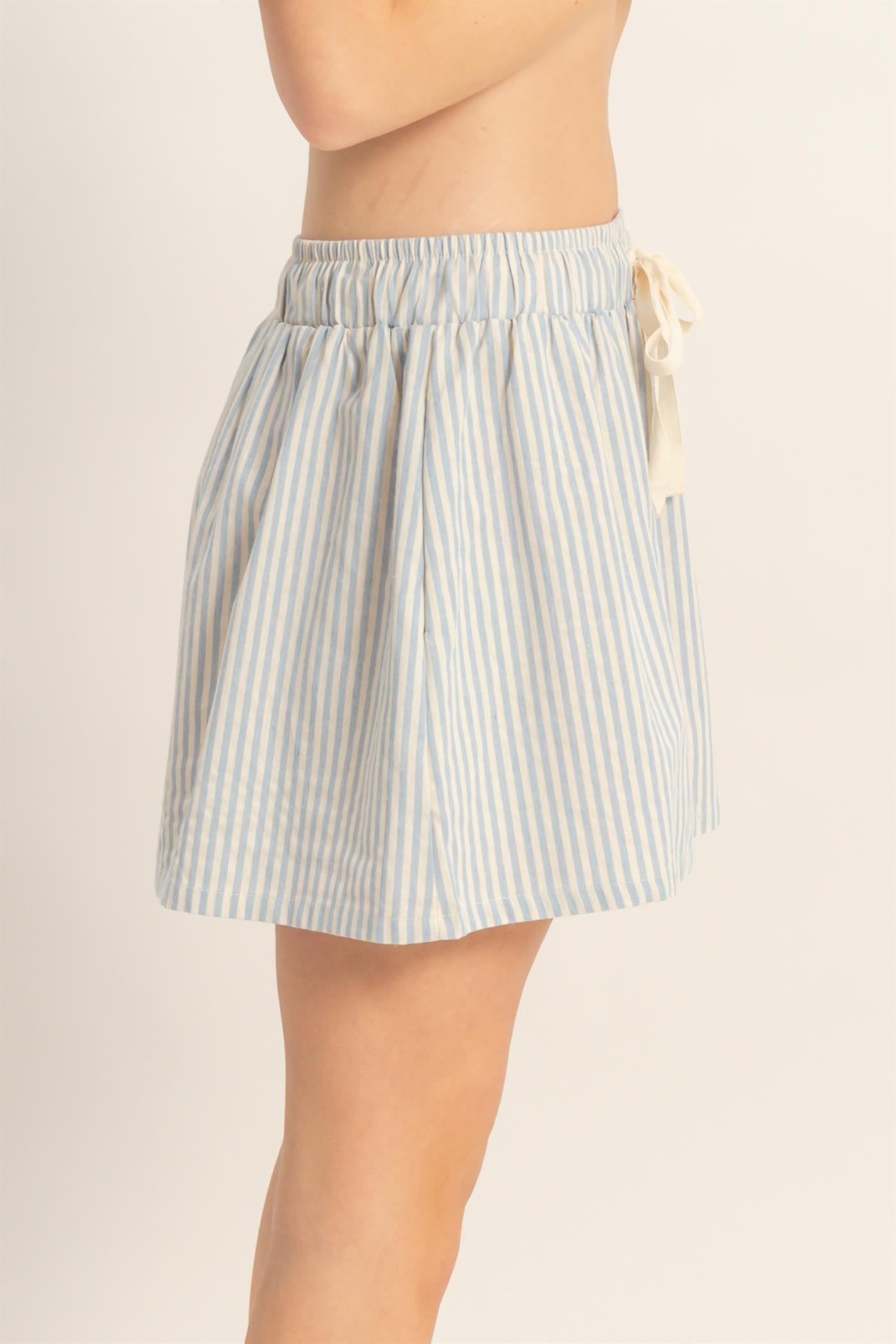 Striped Elastic Waist Shorts in Sky Blue