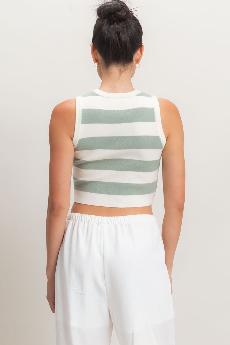 Sage Striped Cropped Knit Tank