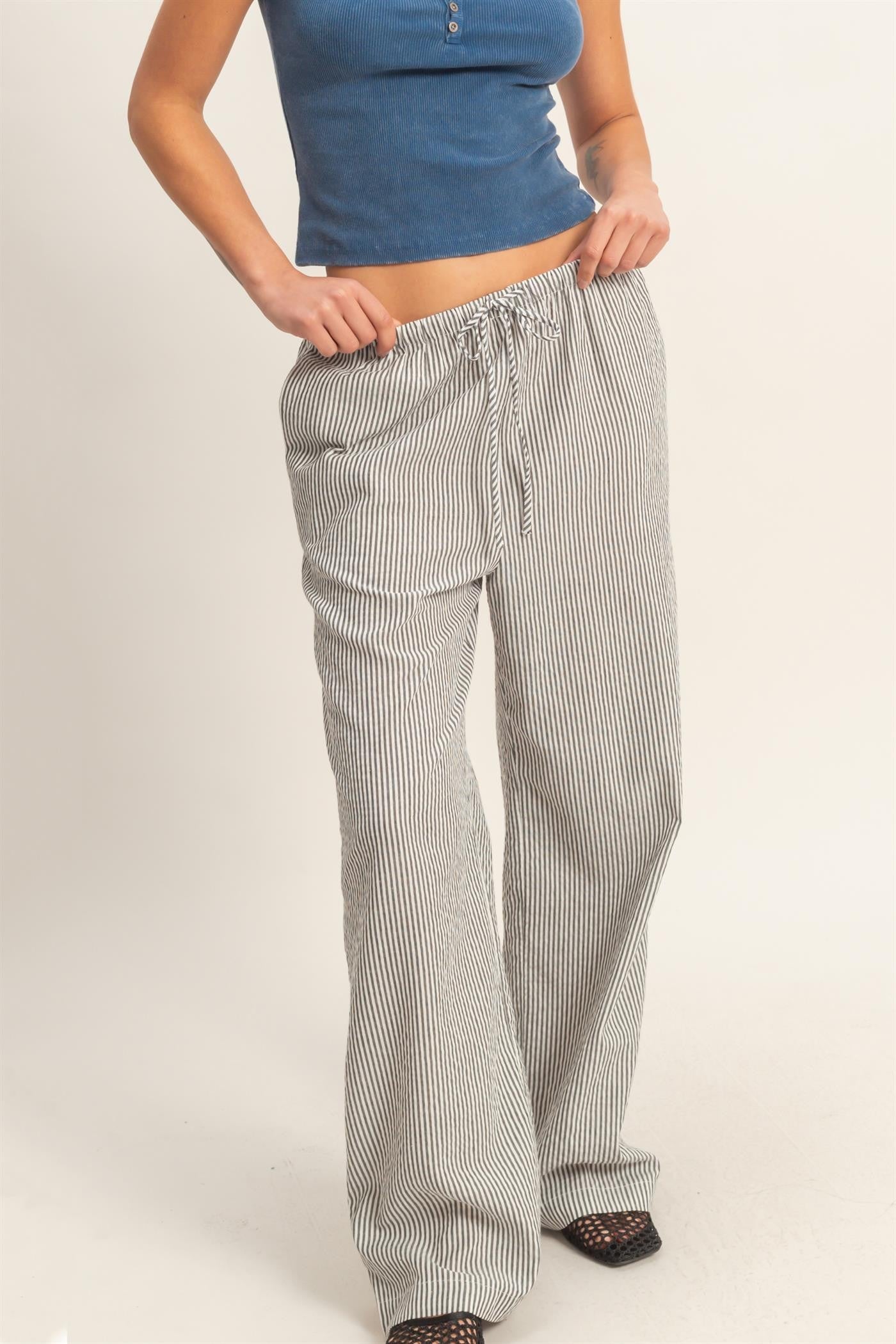 Black Striped Wide Legged Lounge Pants