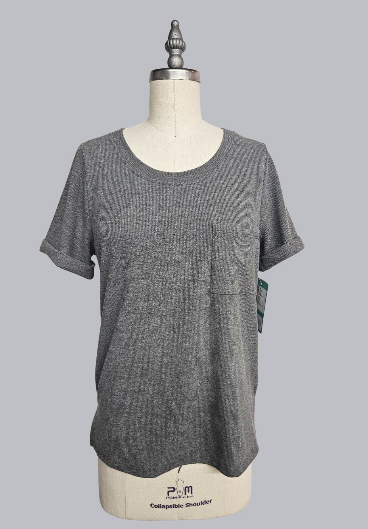 Solid Ribbed Short Sleeved Pocket Top Plus Size