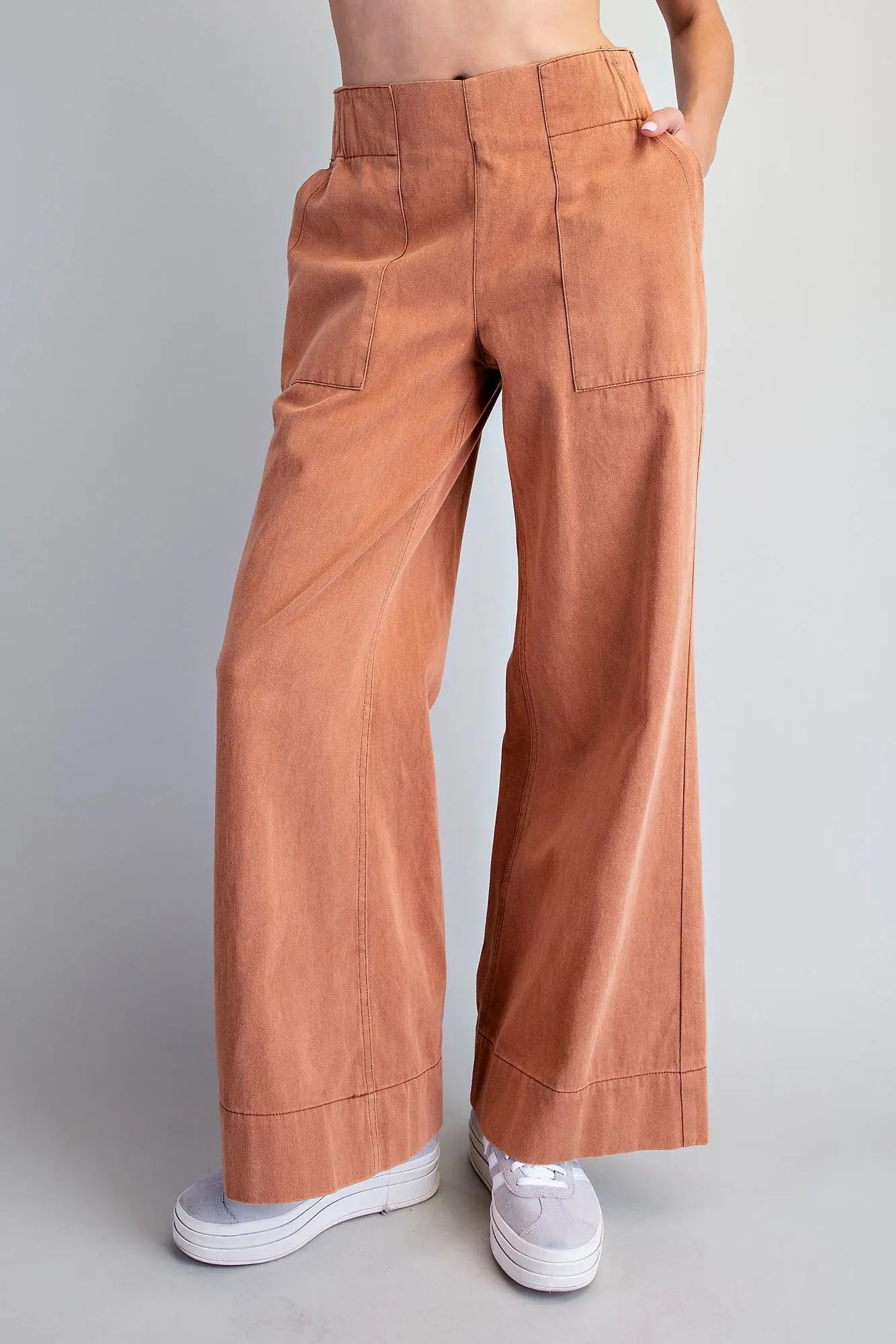 Mineral Washed Cinnamon Elastic Back Pants