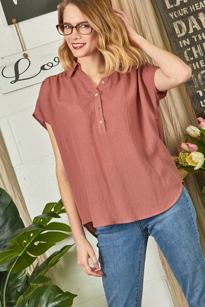 Marsala Placket Short Sleeve Top Women's