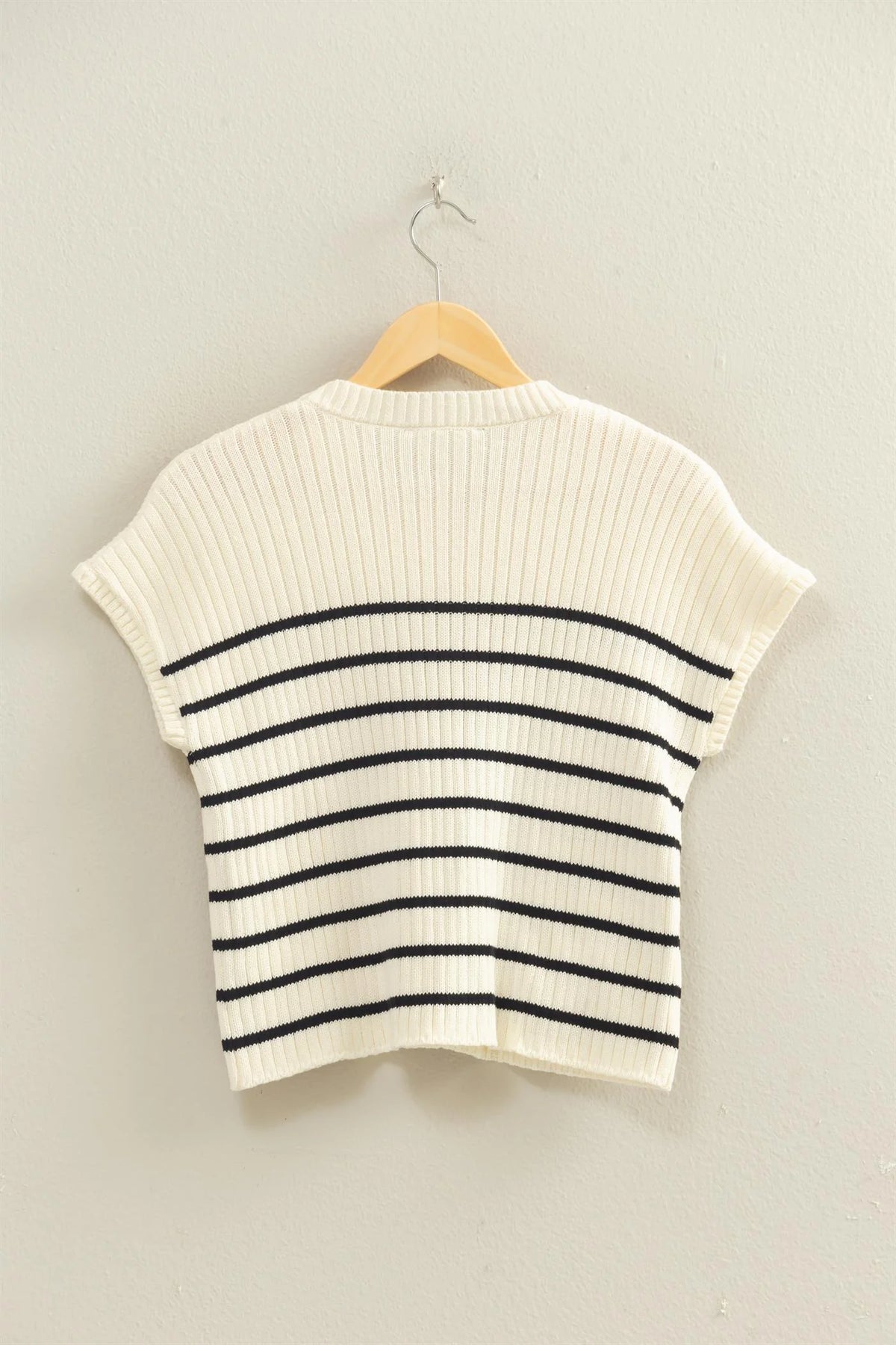 Cap Sleeve Black Striped Ribbed Knit Top