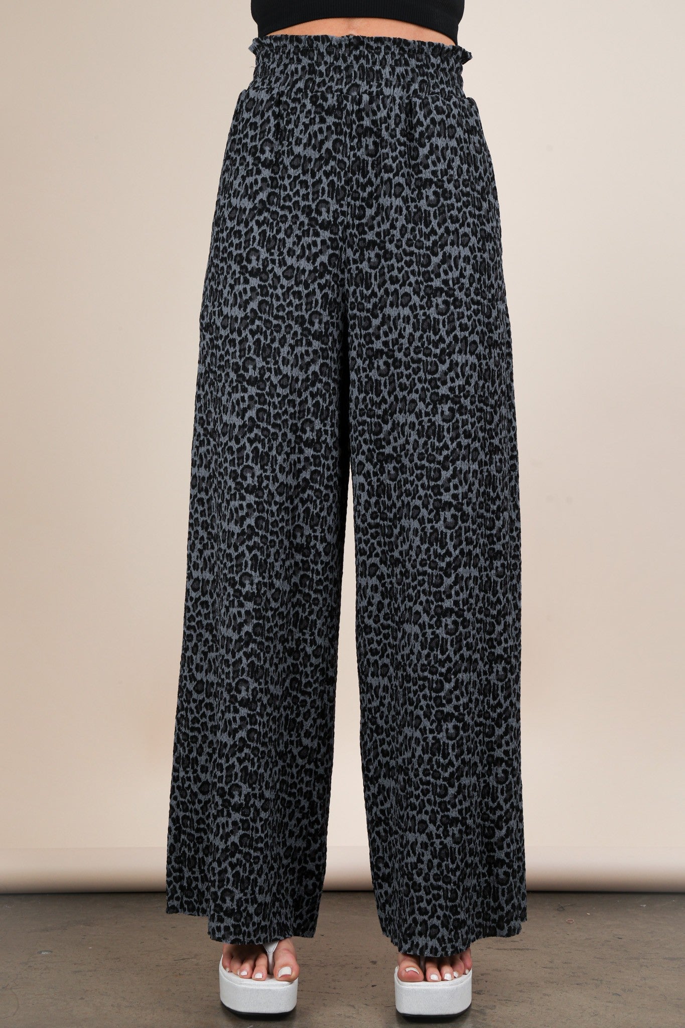 Leopard Print Wide Legged Pleated Pants Women's