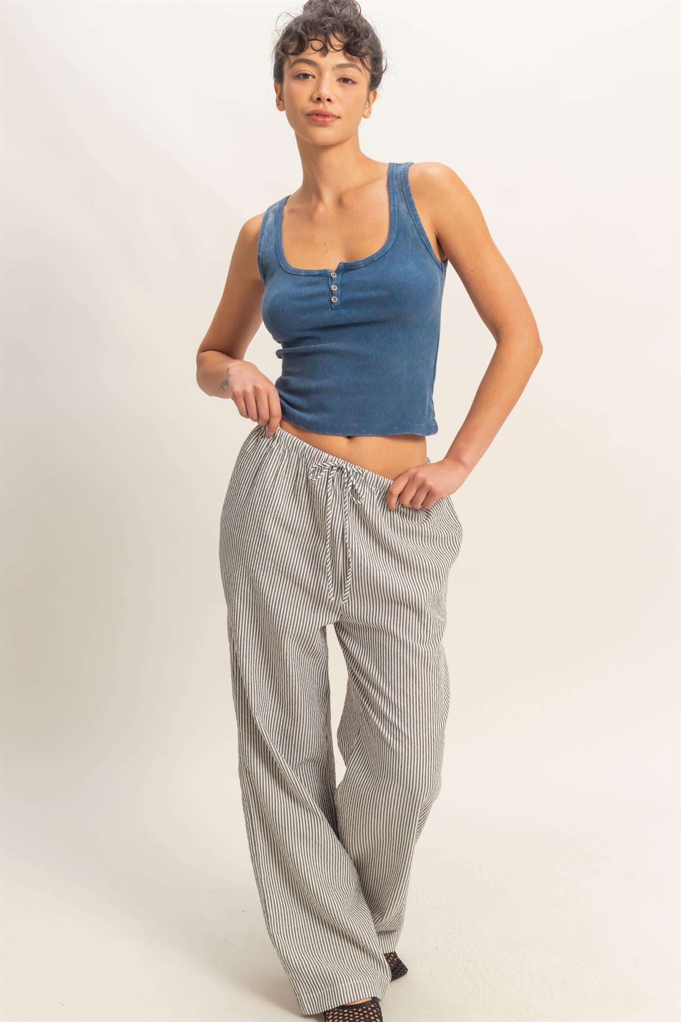 Black Striped Wide Legged Lounge Pants