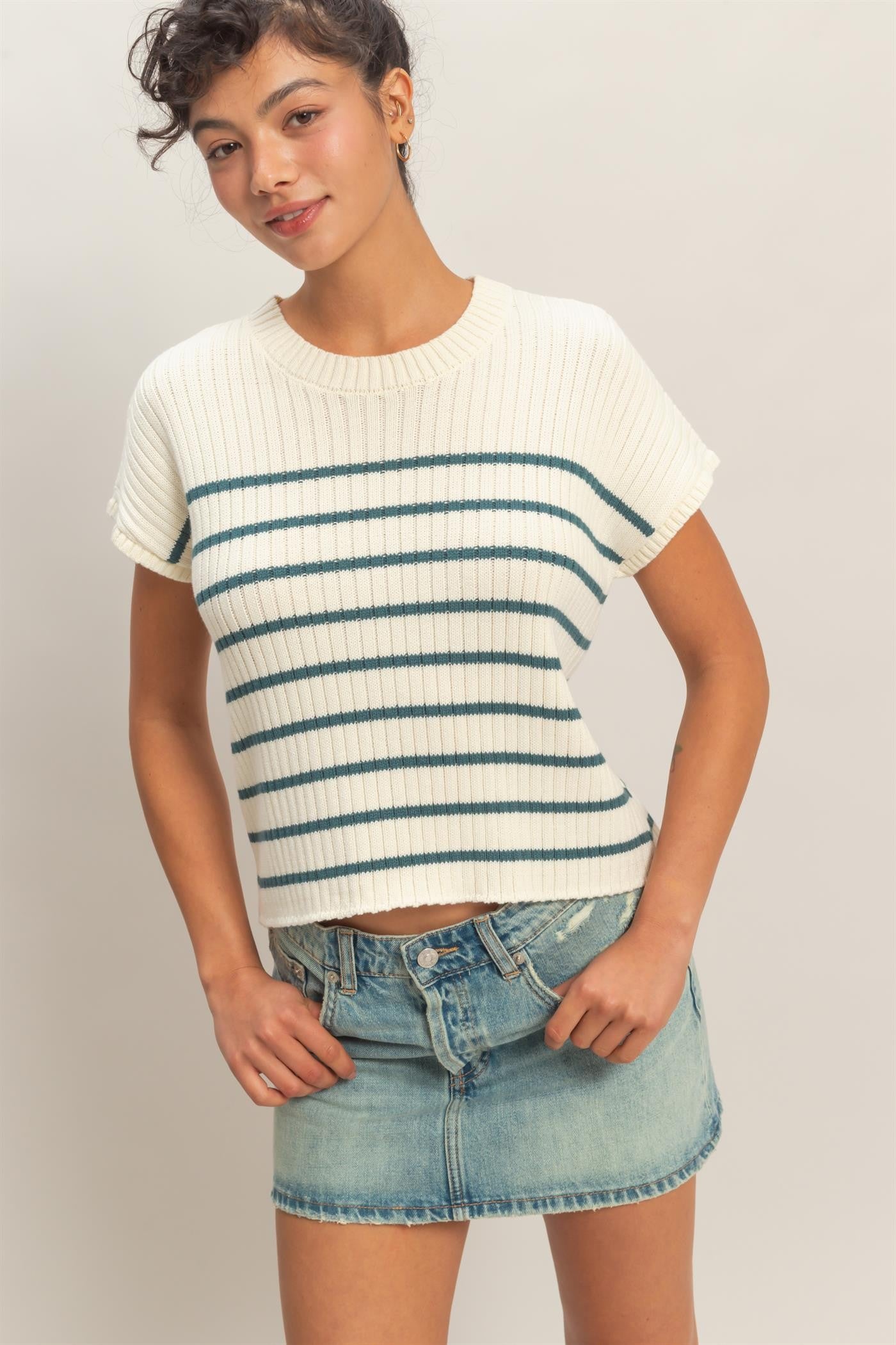 Sleeveless Ribbed Striped Knit top in Taupe