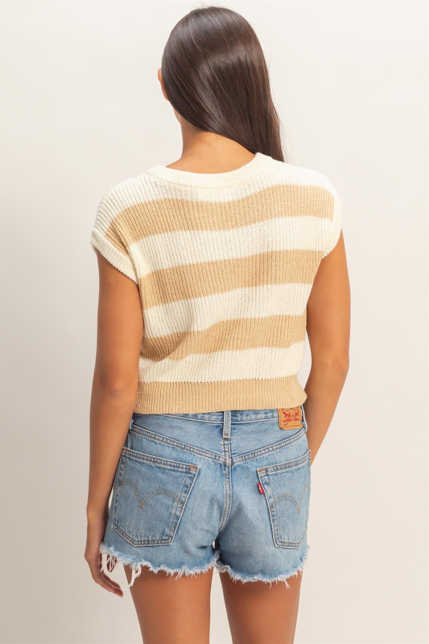 Striped Ribbed Taupe Knit Top