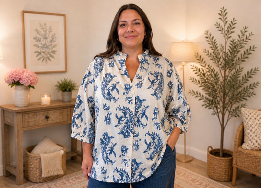 Floral print blouse with balloon sleeves