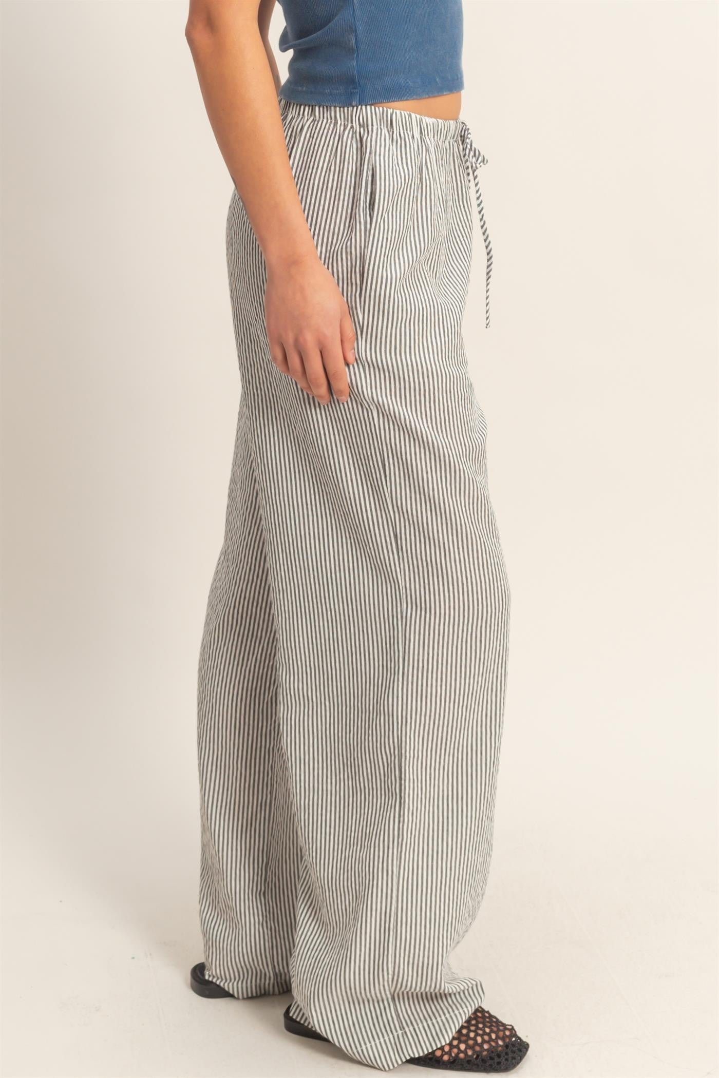 Black Striped Wide Legged Lounge Pants
