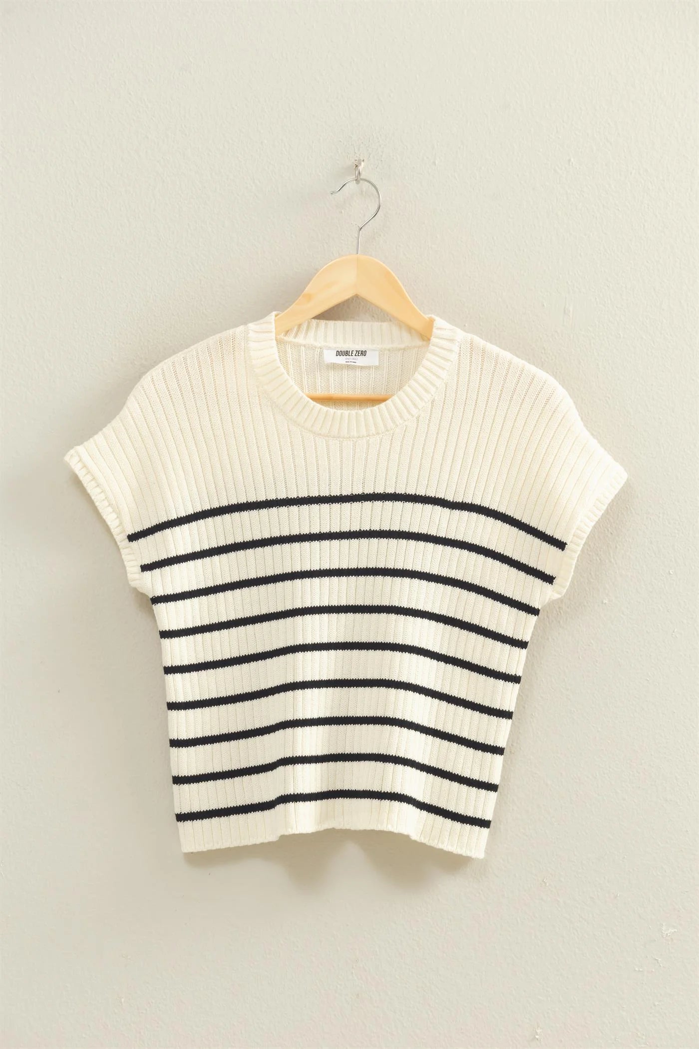 Cap Sleeve Black Striped Ribbed Knit Top