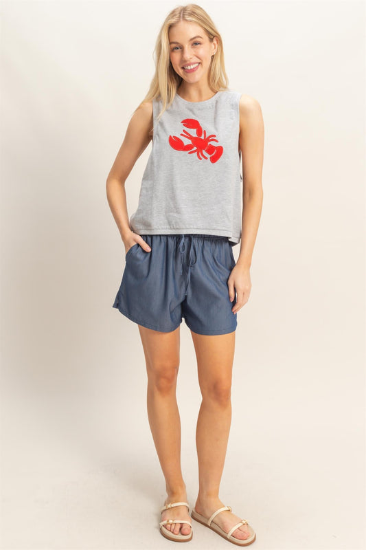 Dark Denim Elastic Waist Shorts