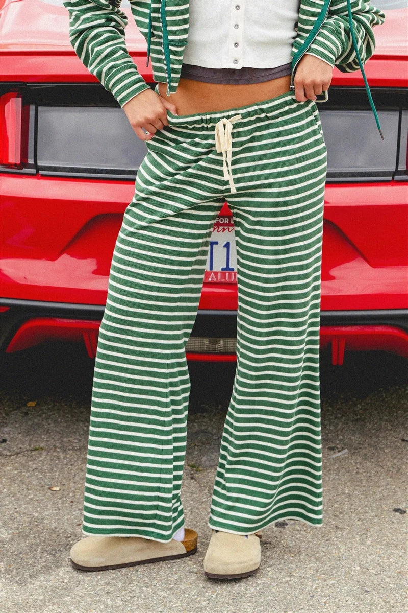 Low Rise Striped Waffle Knit Pants