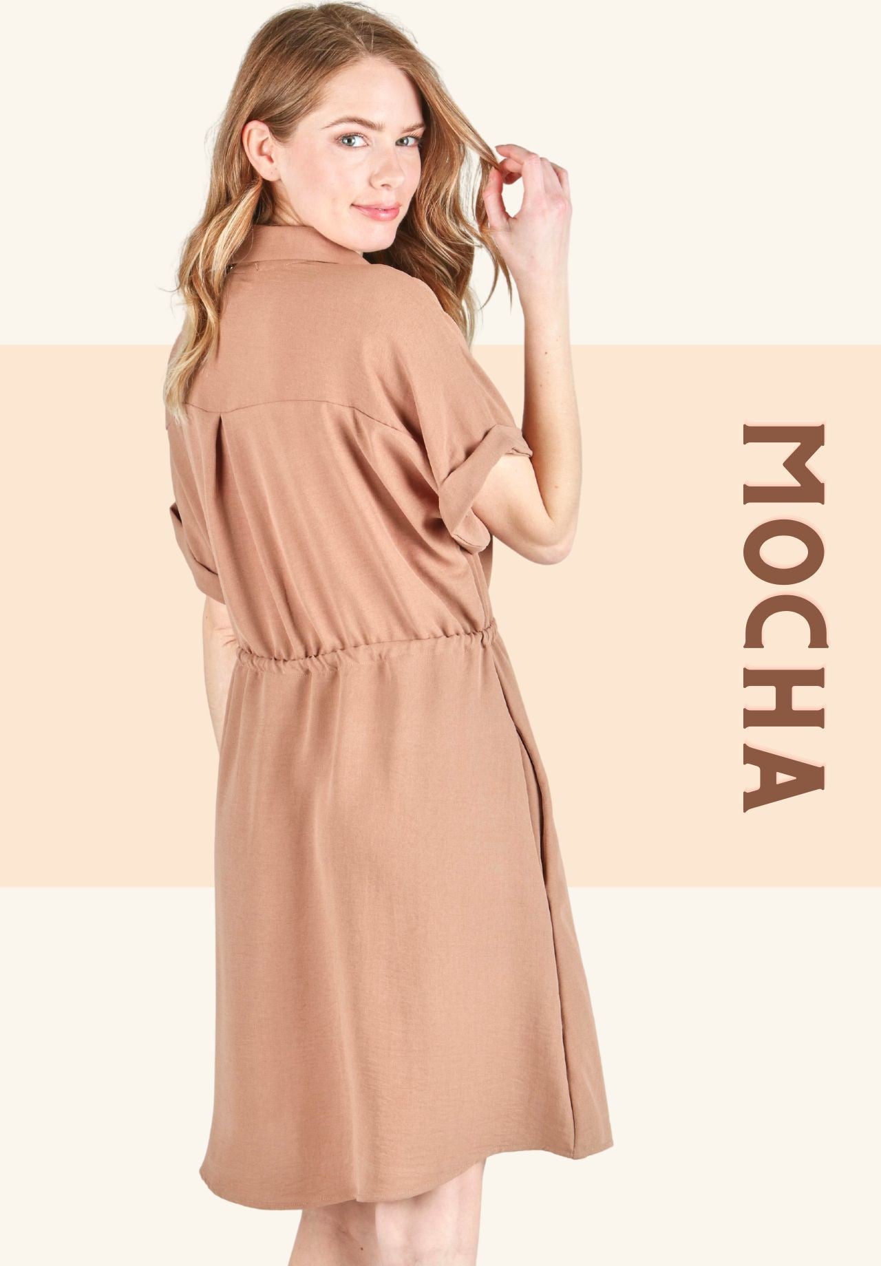 Mocha Button Up Dress with Pockets Plus Size