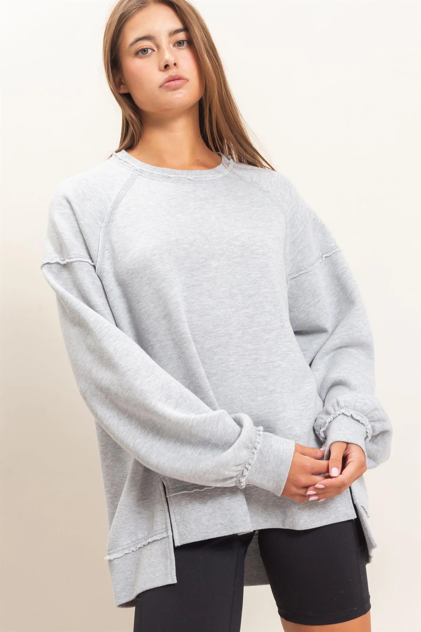 Acid Washed Heather Gray Side Split Crewneck