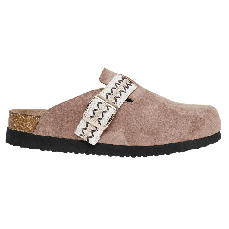 Brushed Faux Suede Clog with Strap Detail