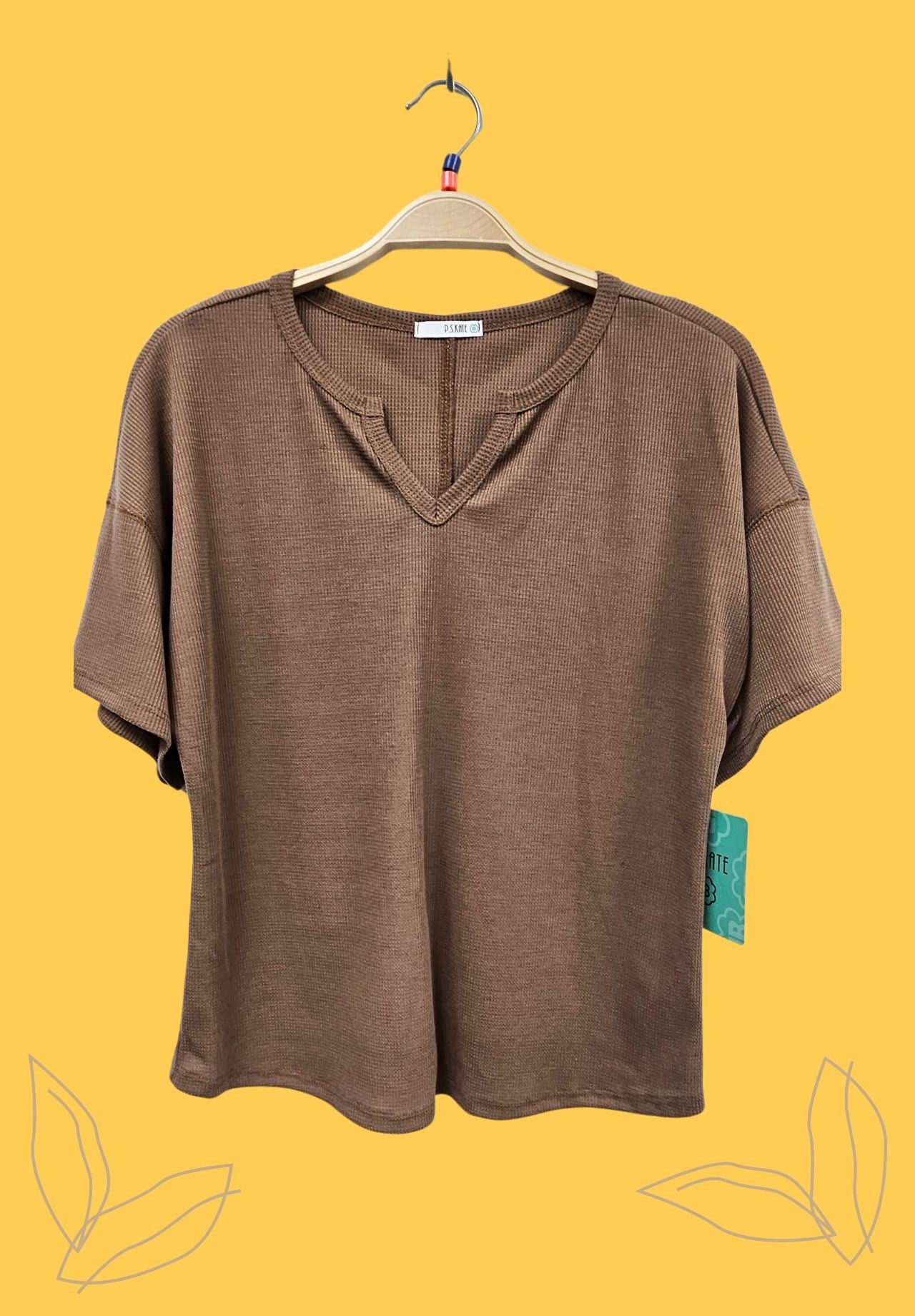 Mocha Thermal V-neck Short Sleeved Top Women's