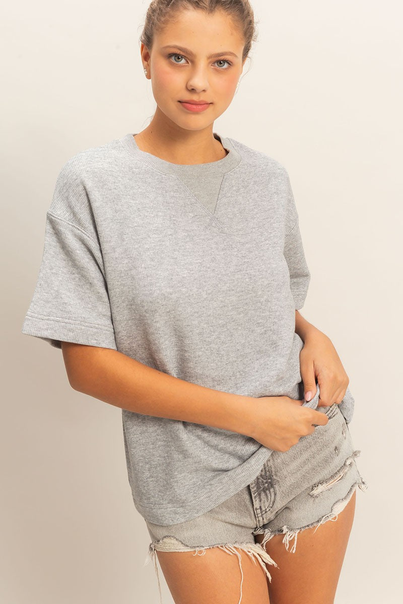 Terry Fabric Crewneck Short Sleeve Top