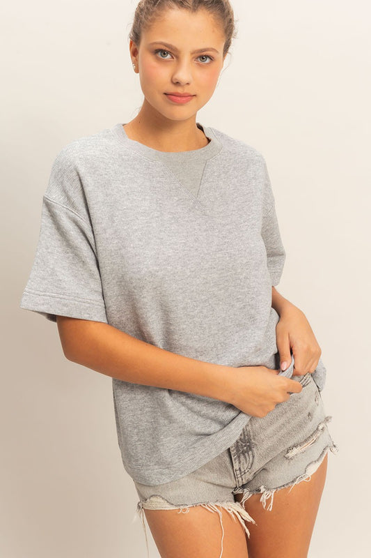 Terry Fabric Crewneck Short Sleeve Top