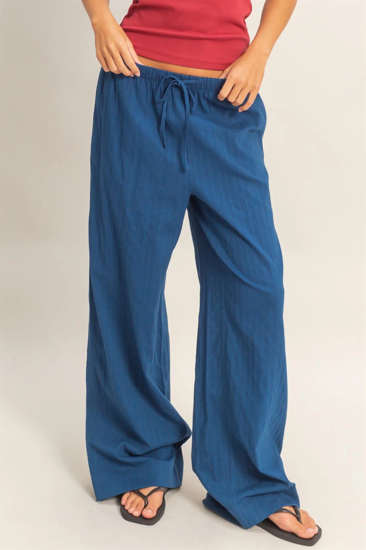 Pinstriped Navy Jacquard Drawstring Pants