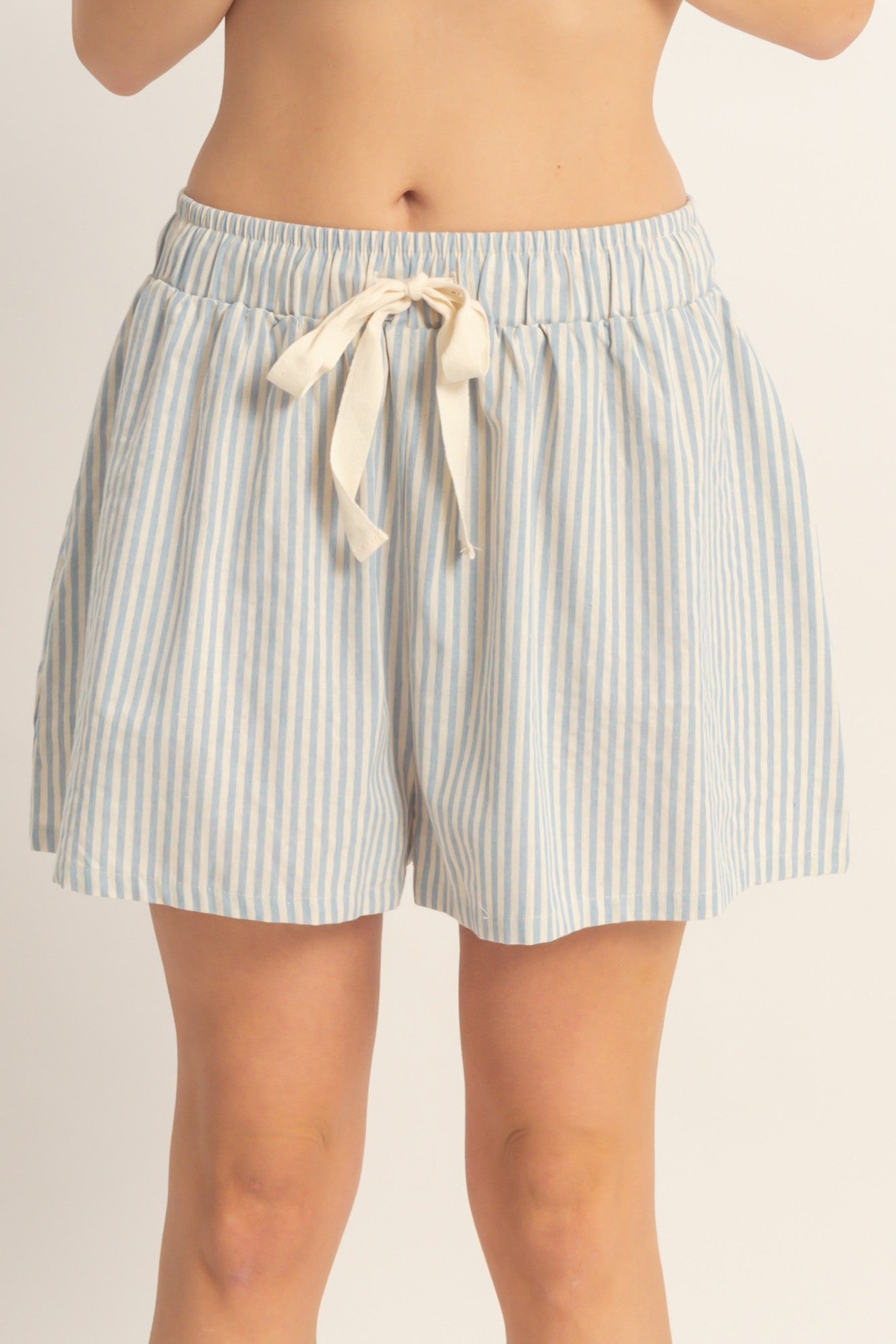 Striped Elastic Waist Shorts in Sky Blue