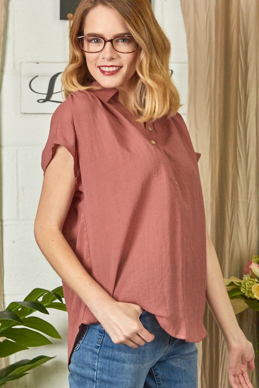 Marsala Placket Short Sleeve Top Women's