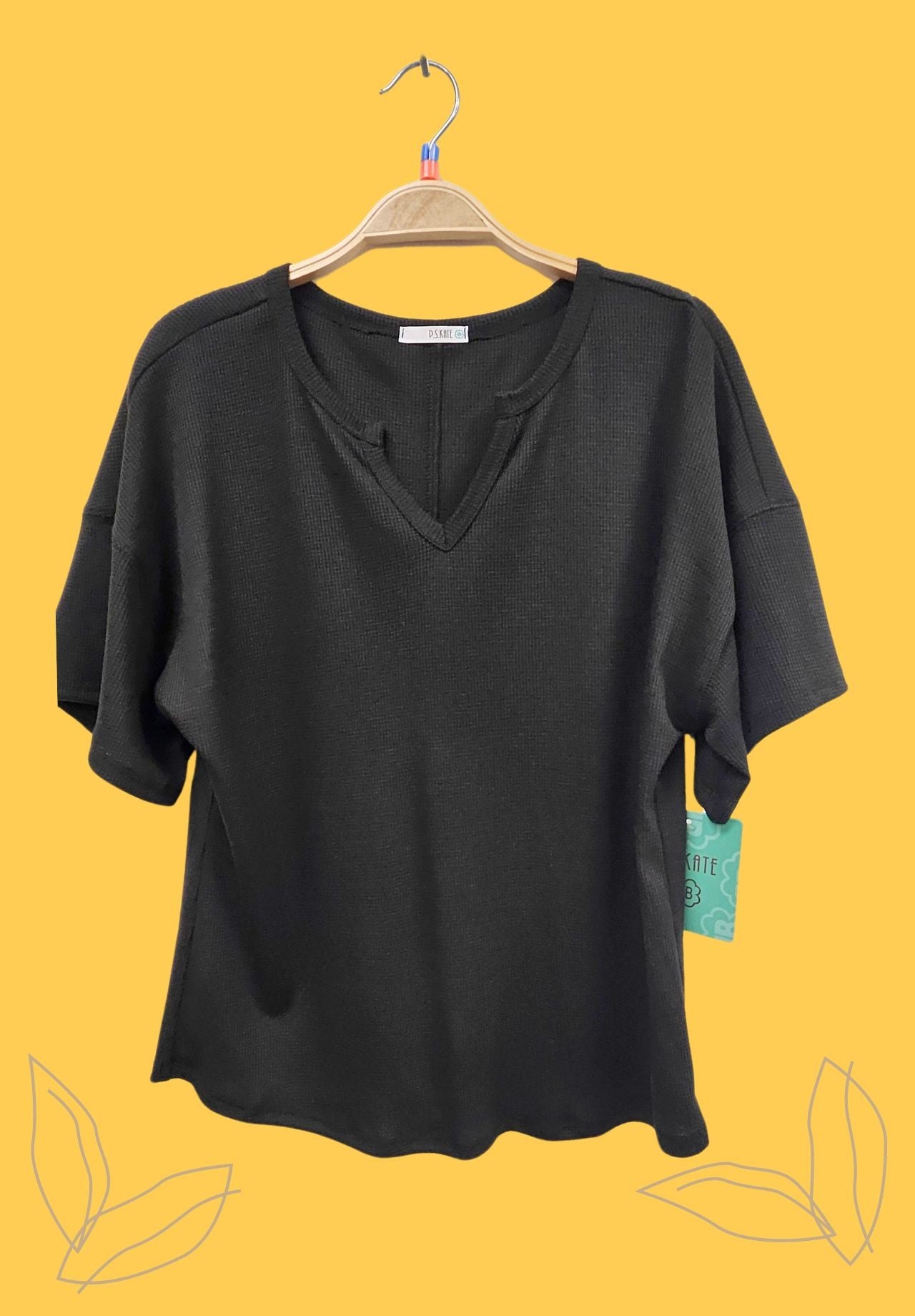 Black Ribbed V-neck Plus Top Women's