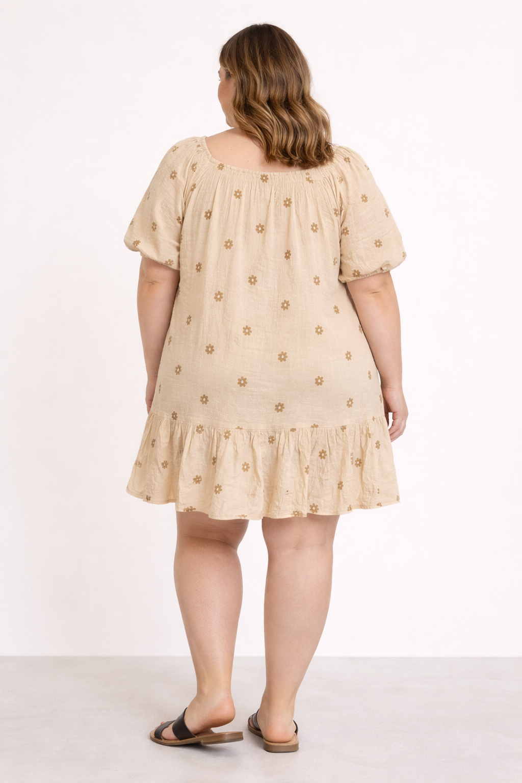 Taupe Plus Sized Square Neck Embroidered Dress