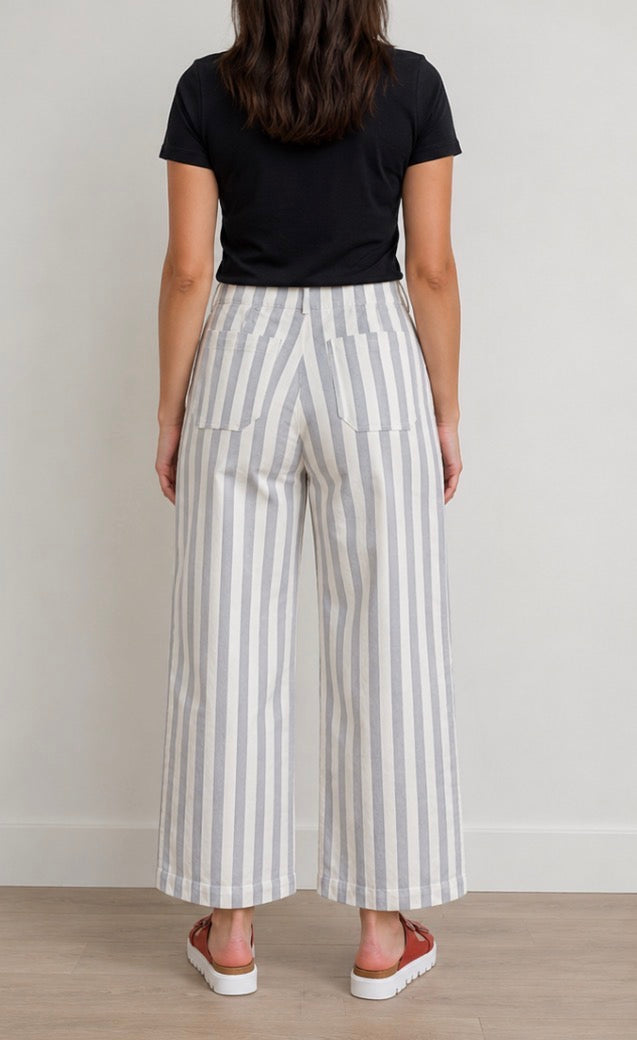 Striped Straight Leg Cotton Pants
