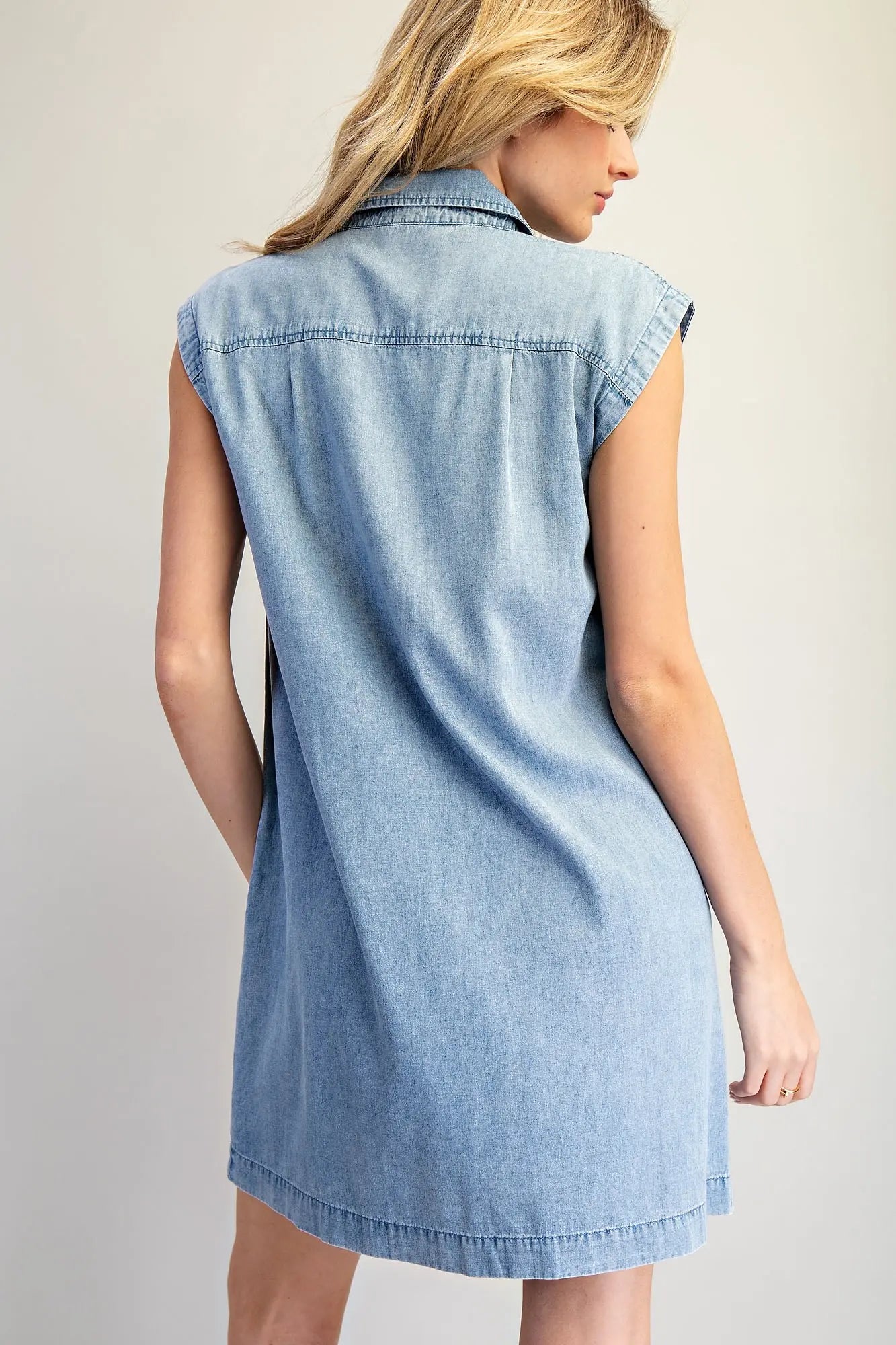 Denim Sleeveless Mini Dress with Pockets
