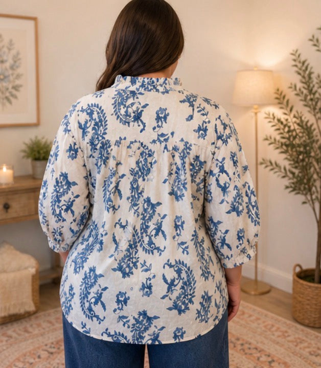Floral print blouse with balloon sleeves